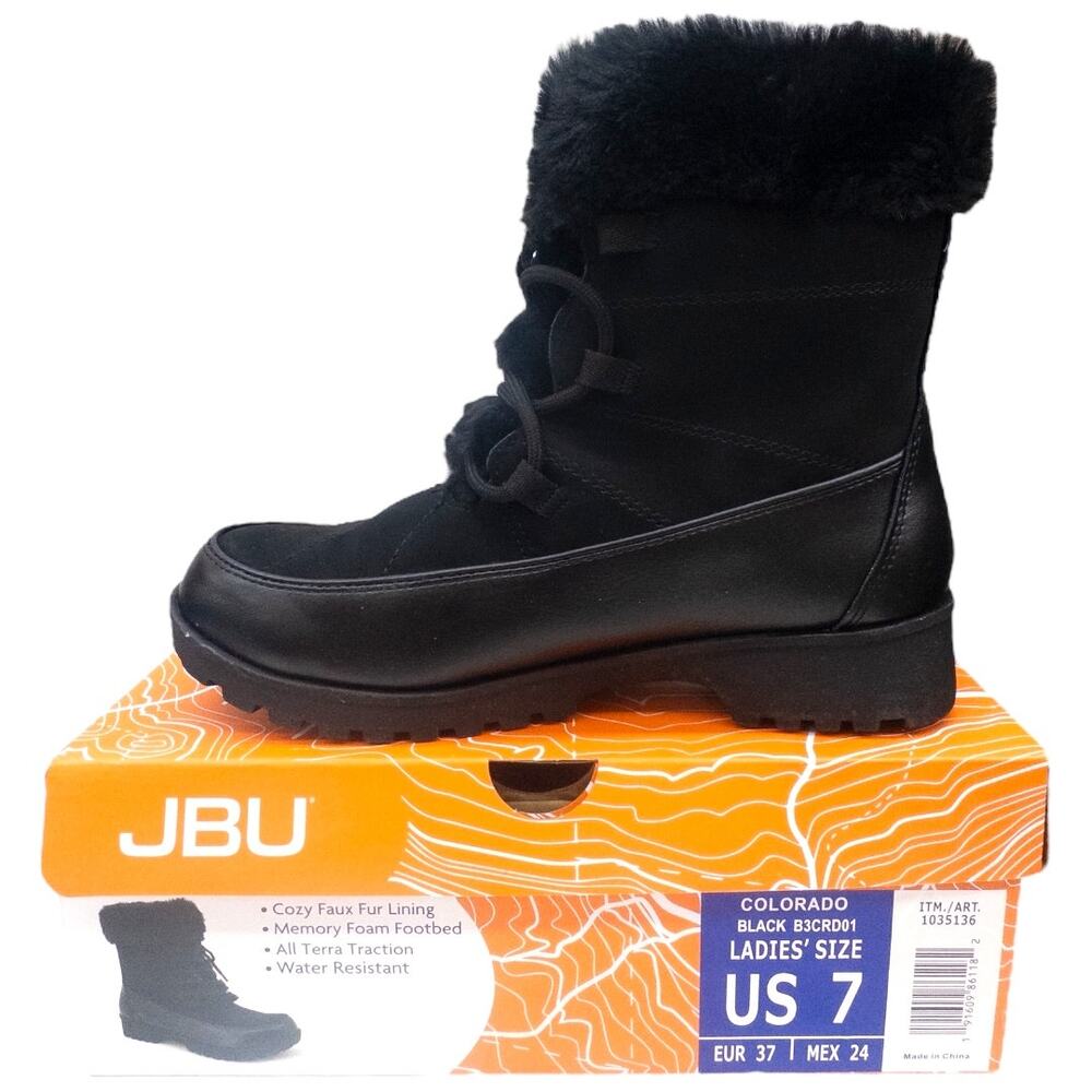 JBU Women's Winter Snow Boots Cozy Faux Fur Lined Women's size 7 Black